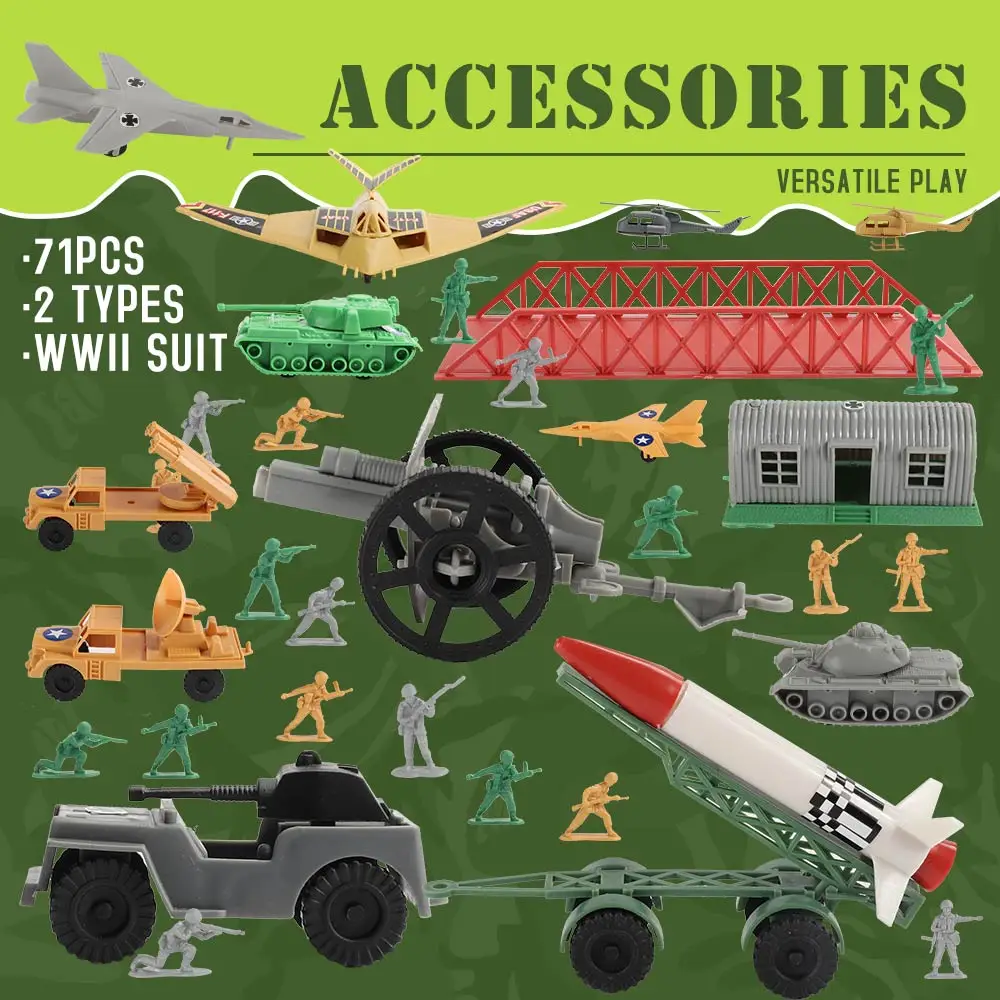 Viikondo Leger Mannen Speelgoed Soldaat Actie Figuur Militaire Speelset Wwii Us Duits Wargame Slagveld Tank Jet Accessoires Boy Gift V