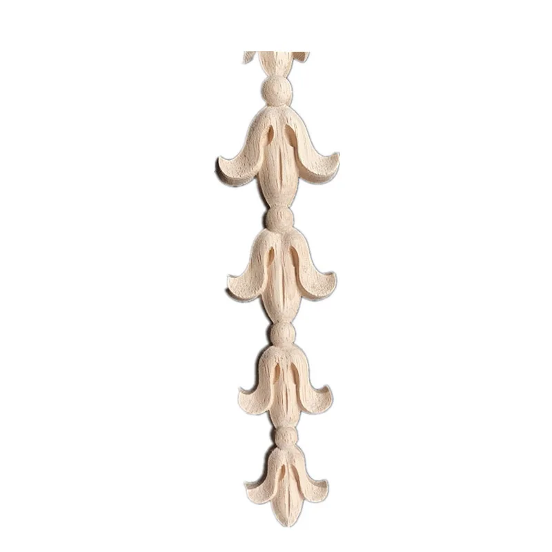 4PCS Wood Carving Natural Wood Appliques Door Furniture Cabinet Decorative Unpainted Wooden Mouldings Decal Vintage Home Decor