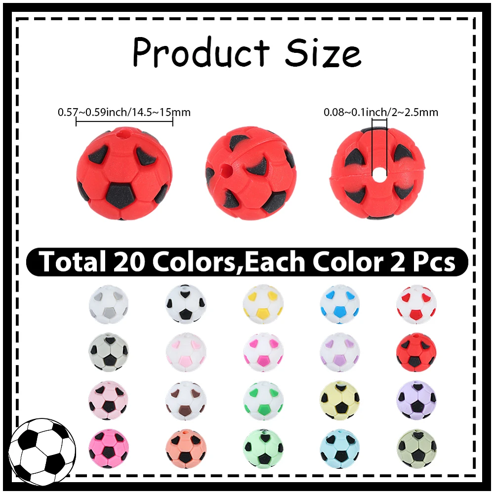 40Pcs Soccer Beads Focal Beads Sports Ball Football Soccer Loose Spacers for Jewelry Making Supplies DIY Beaded Pens Earrings
