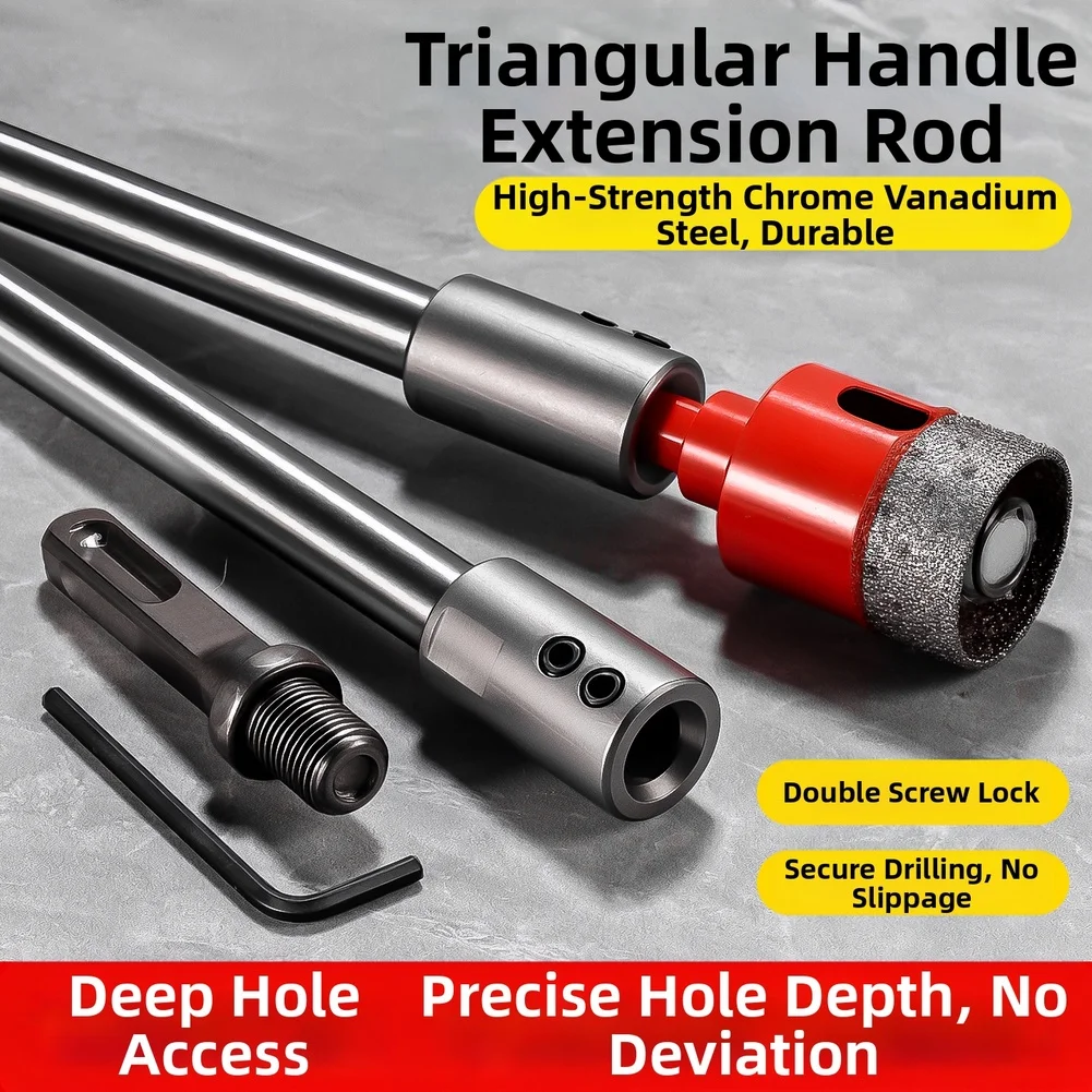 Triangular Handle Extension Rod 150mm 300mm Chrome Vanadium Steel Duals Screw Lock High Concentricity Secure Grip For Drilling