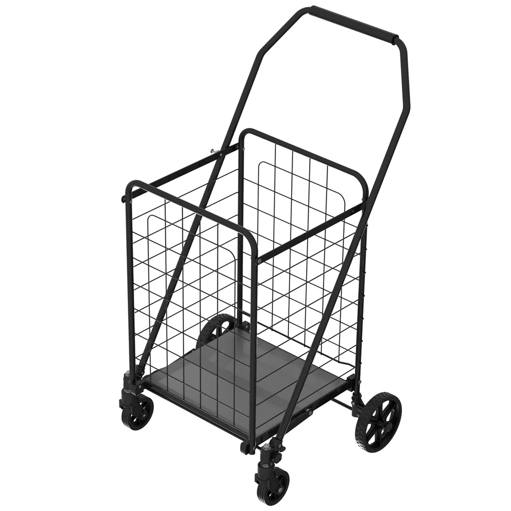 

Shopping Cart with Shelf,Grocery Cart on Wheels Foldable Utility Shopping Carts with Double Basket and 360° Rolling Swivel Wheel