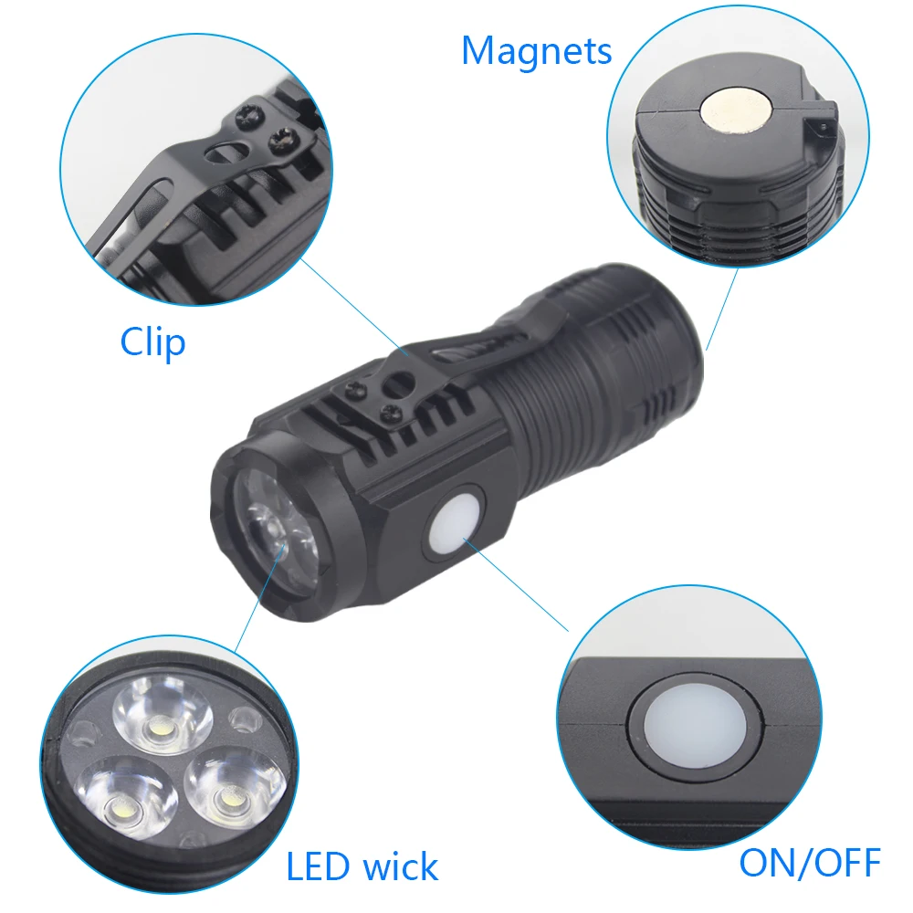 Mini Three Eyes LED Flashlight Torch USB Rechargeable Light Outdoor Camping Hunting Fishing Walking Riding Lighting Lamp