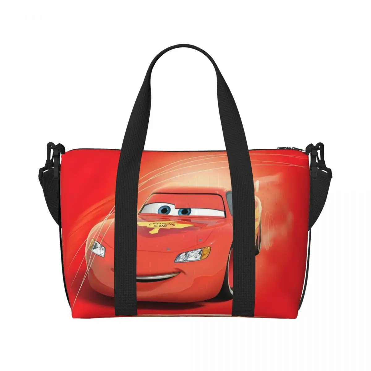 

Custom Lightning Mcqueen Cool Groceries Shopping Tote Bags Women Big Capacity Cartoon Pattern Gym Beach Travel Bags