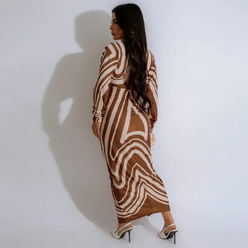 GUWU Frauen Streifen Geraffte Batswing Langarm Geburtstag Bodycon Lange Maxi Kleid Herbst Tiefem V-ausschnitt Abend Sexy Party Kleider
