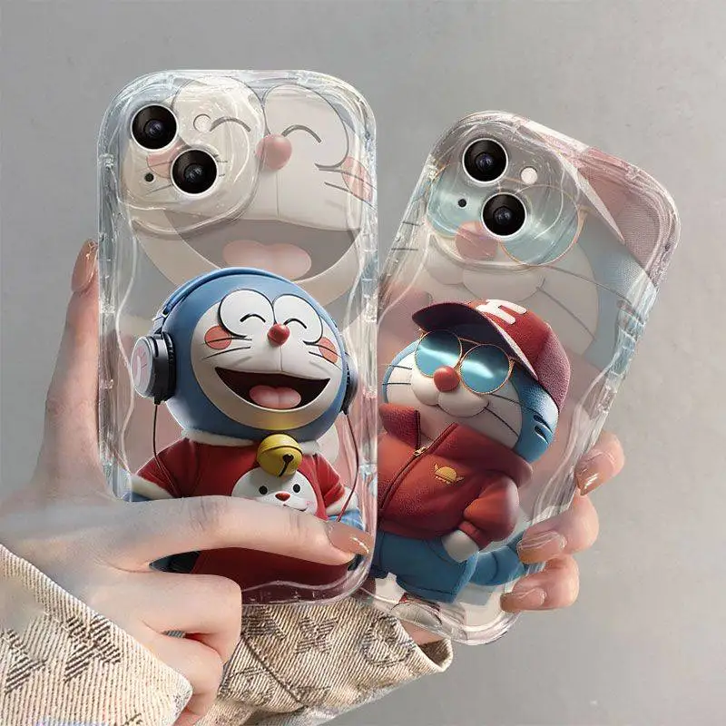 Doraemon Stereoscopic Wave Clear Case for iPhone 15 14 11 Pro Max 13 12 Mini XR XS X 8 7 6 6S Plus SE 2020 Soft Silicone Cover