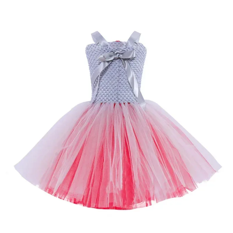 Vestido tutu de palhaço cinza para meninas, carnaval, cosplay, tule, roupa infantil, festa assustadora, roupas de halloween, fantasia para crianças