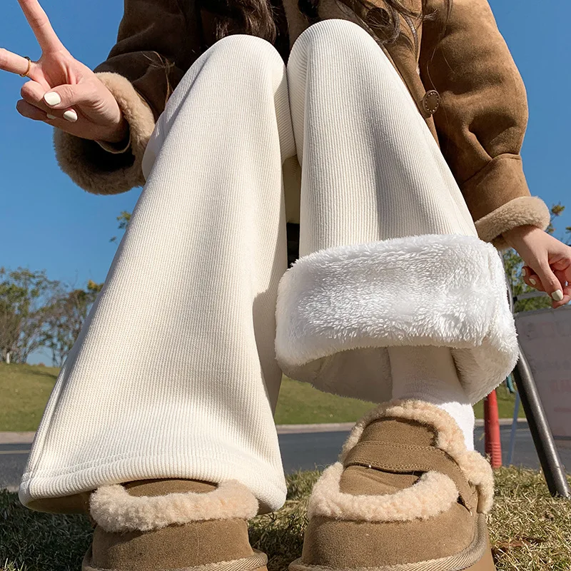 Pantaloni a gamba larga in velluto da donna in autunno e inverno con vita alta e tubo dritto con sensazione di sospensione realizzato in ciniglia