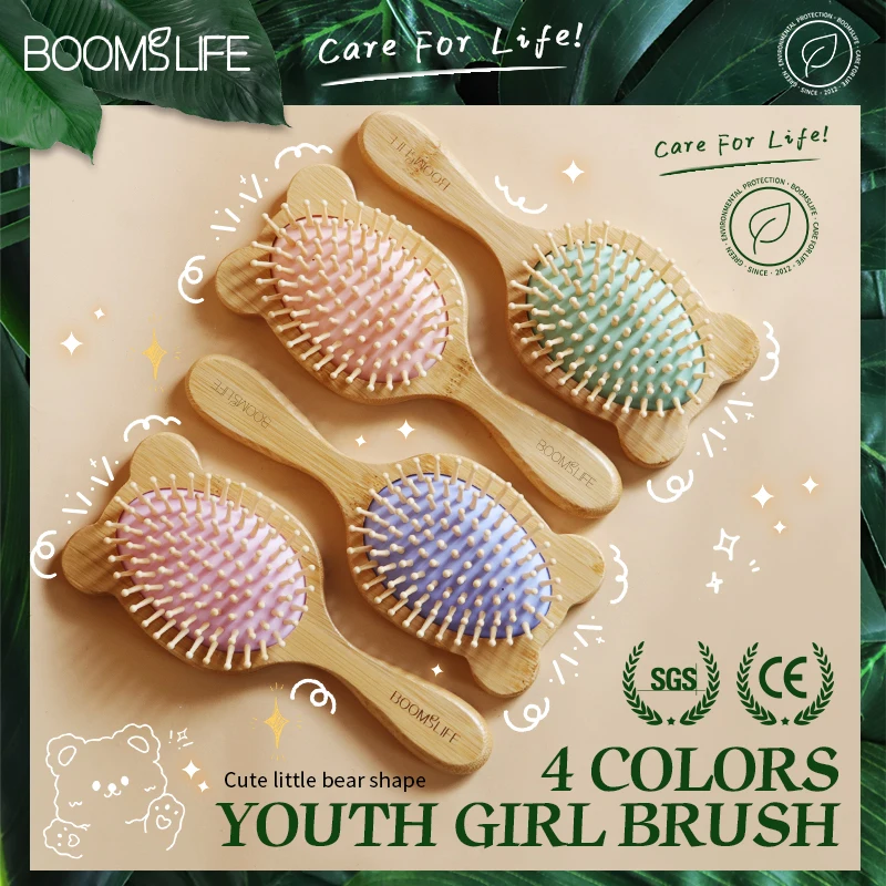 Cute Bamboo Hair Brush Women Custom Name Hair Style Wood Comb Wide Tooth Combs Massage Scalp Brush Airbag Anti-static Hairbrush