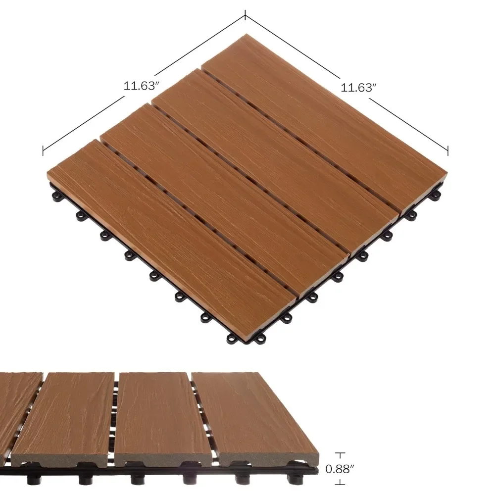 Floor Tiles - Set of 6 Wood/Plastic Composite Interlocking Deck Tiles for Outdoor Flooring 5.8-Square-Feet (Brown Woodgrain)