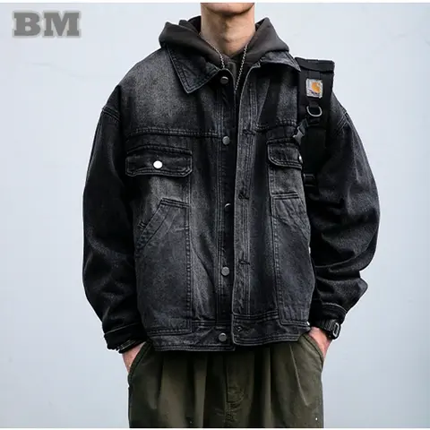 American High Quality Vintage Denim Jacket Men Spring Autumn Japanese Streetwear Loose Coat Harajuku Fashion Casual Jacket Male