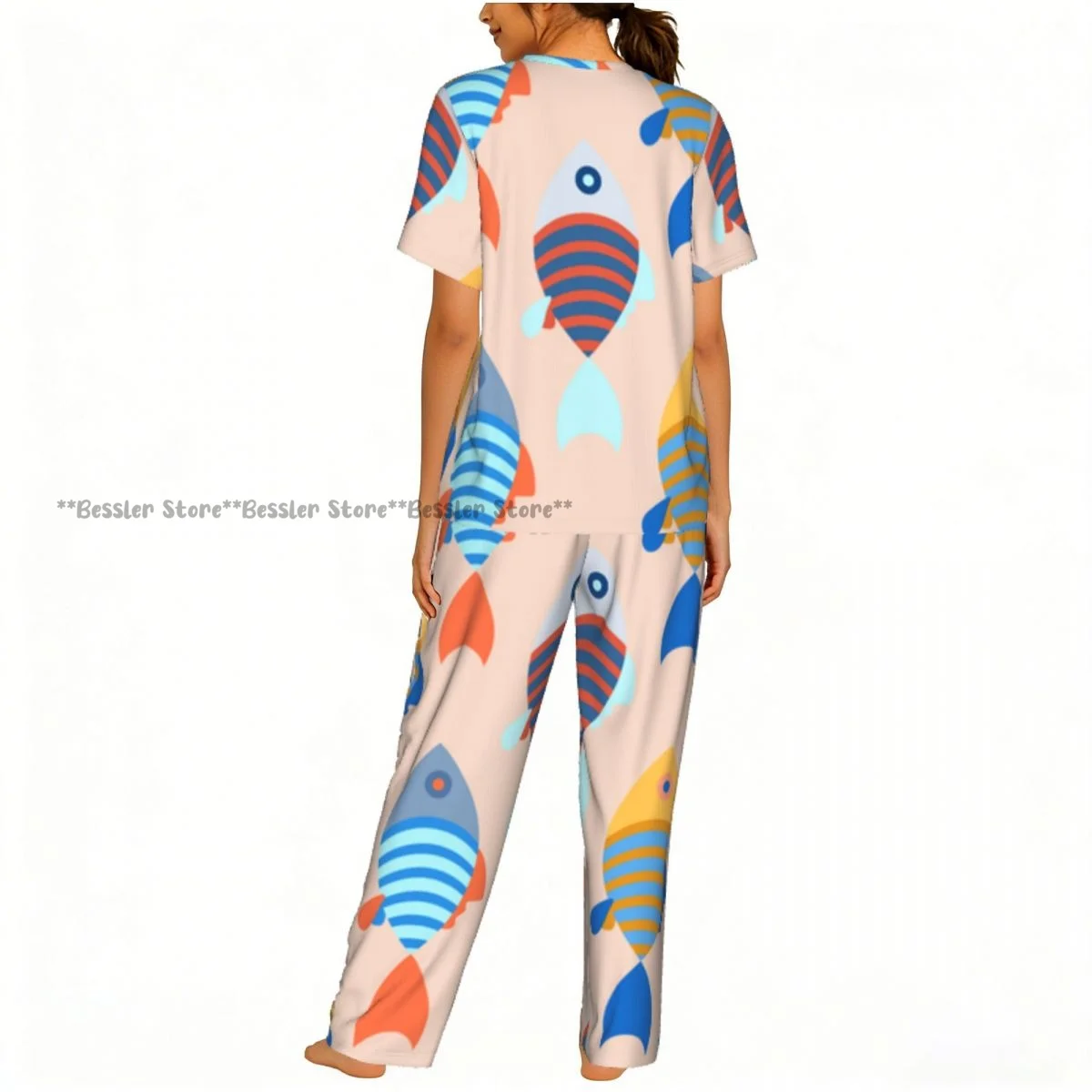 Women Pajama Sets Lounge Sleepwear Fish Bright Background Short Sleeve Nightwear view 4