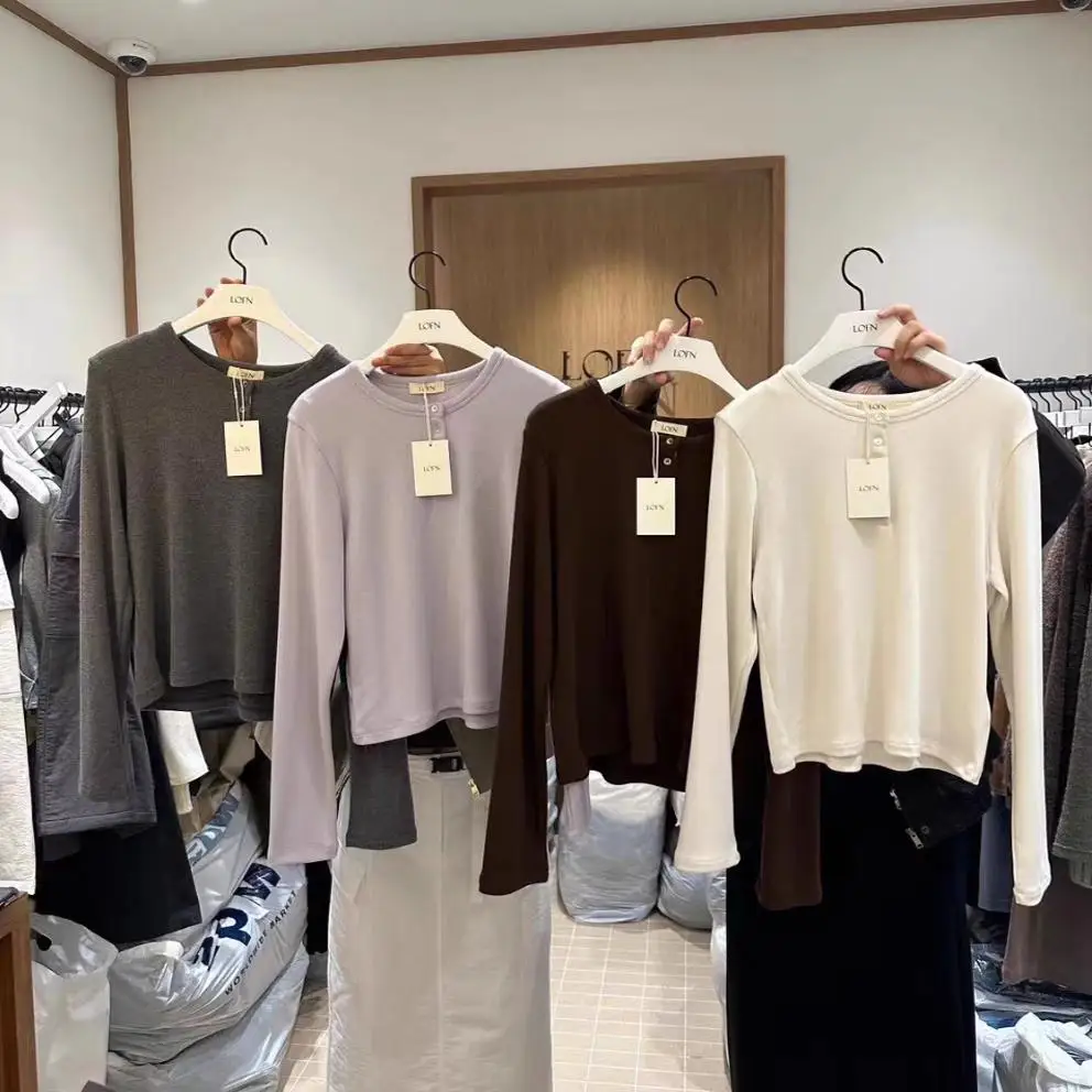 

Loose Fit Long Sve round Ne T-irt Fce Lined Brued Elastic Comfortable Base Layer Top for Women Casual Sle Autum...