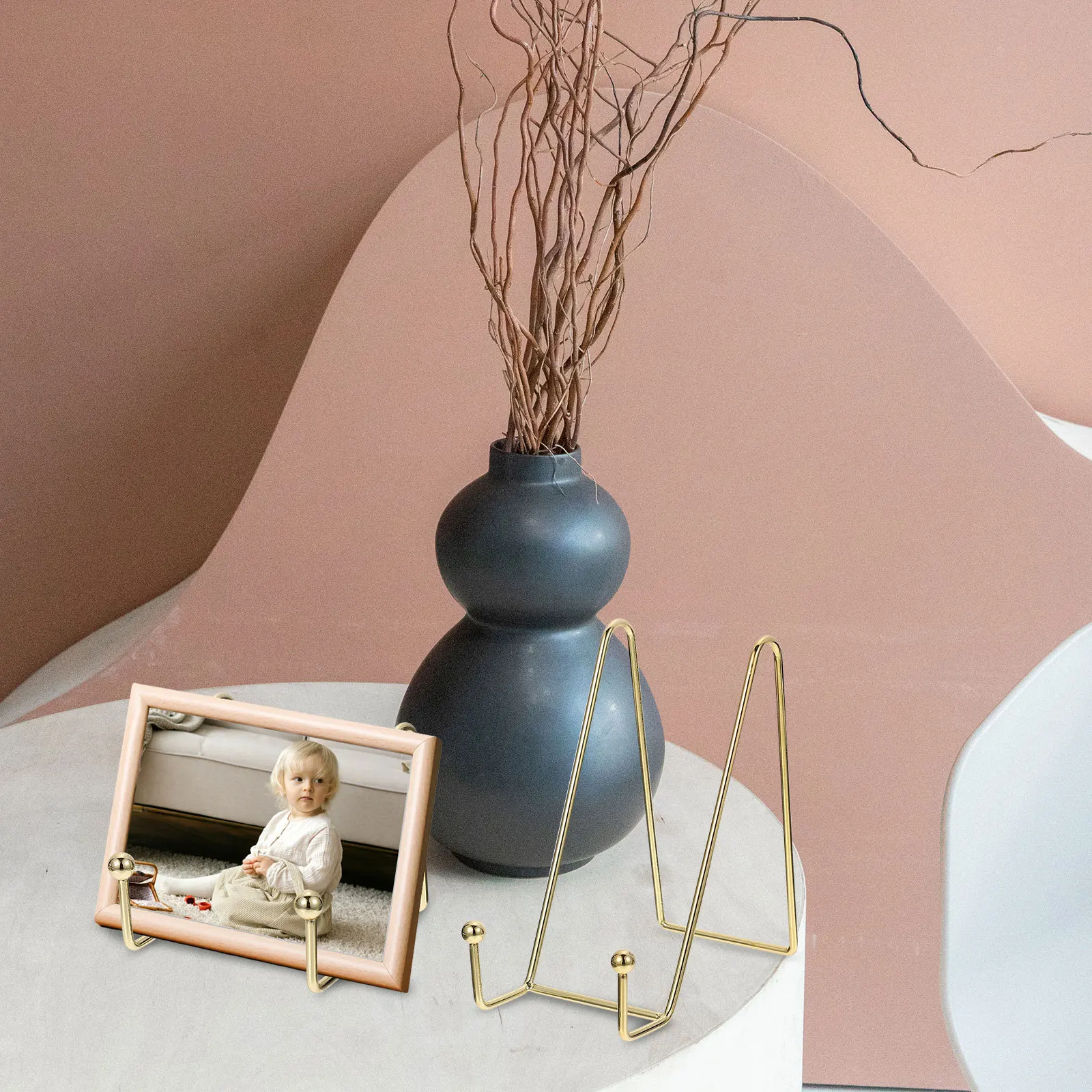 

2pcs Golden Photo Holder Set Tabletop Display Rack For Photos Artwork Desktop Decor Stand Multifunctional Photo Storage