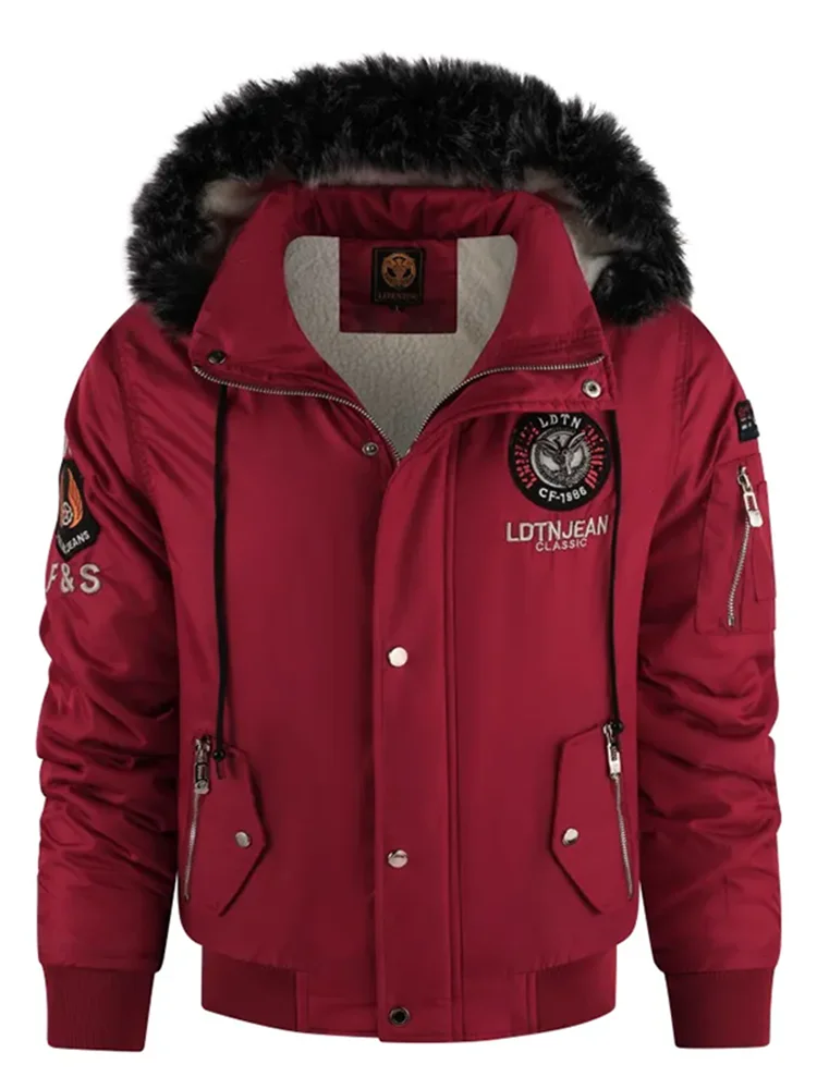 

Men's Casual Multi-pocket Cargo Parker Coat Winter Thickened Warm Windproof Hooded Jacket With Fashion Fleece Lined Jackets Top