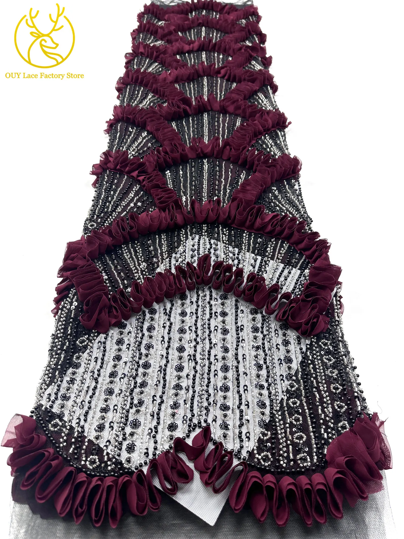 3D High-End Französischer Mesh-Stoff mit Stickerei und Perlen, Spitzenstoff 2026, Hochwertiger Afrikanischer Pailletten-Tüll für Hochzeitskleider zum Nähen – Detail 18