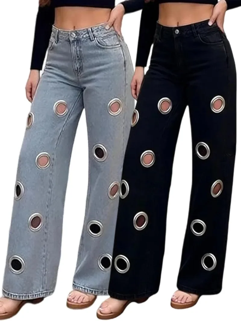 

GUWU Summer New Fashion Women's Straight Leg Big Corns Personalized Jeans