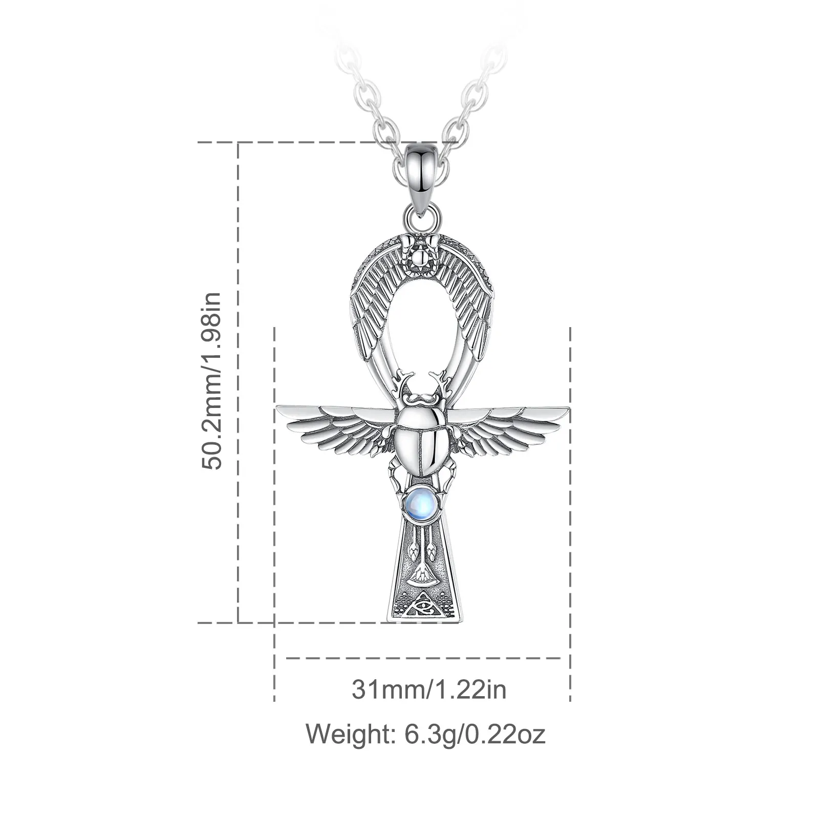 Eudora 925 Sterling Silver Ancient Egyptian Ankh Gigcoil Necklace Moonstone Rune Pendant Men Women Personality Jewelry Gift