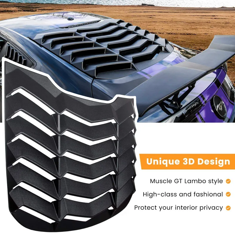 Rear Window Louvers Fit for Ford Mustang 2015-2023 Windshield Sun Shade Cover in GT Lambo Style ABS Matte Black