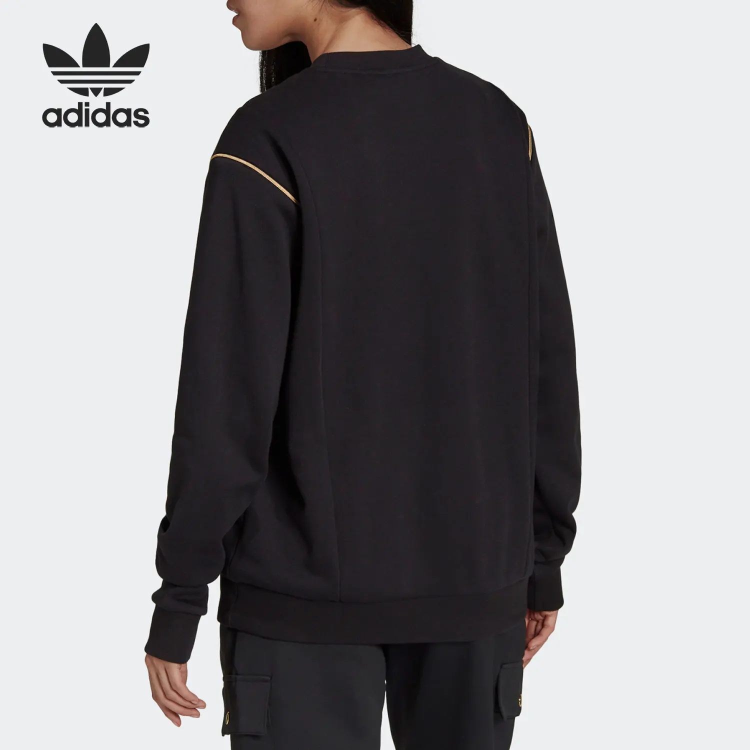 أديداس الرسمية حقيقية ثلاثة المشارب المرأة الكتف سستة فضفاضة جولة الرقبة البلوز HG6680