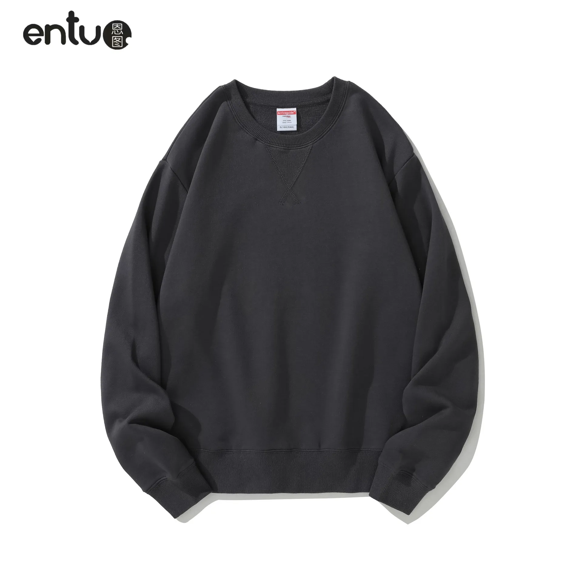 

Brand Men's Women's 380g Cotton Sweater Heavyweight Round Neck Inverted Triangle Large Terry Solid Drop Shoulder Sweater