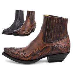 Men's Ankle Boots Trend Women New Western Cowboy Shoes Men Plus Size Designer Pointed Shoes Spring Autumn Unisex Leather Boots