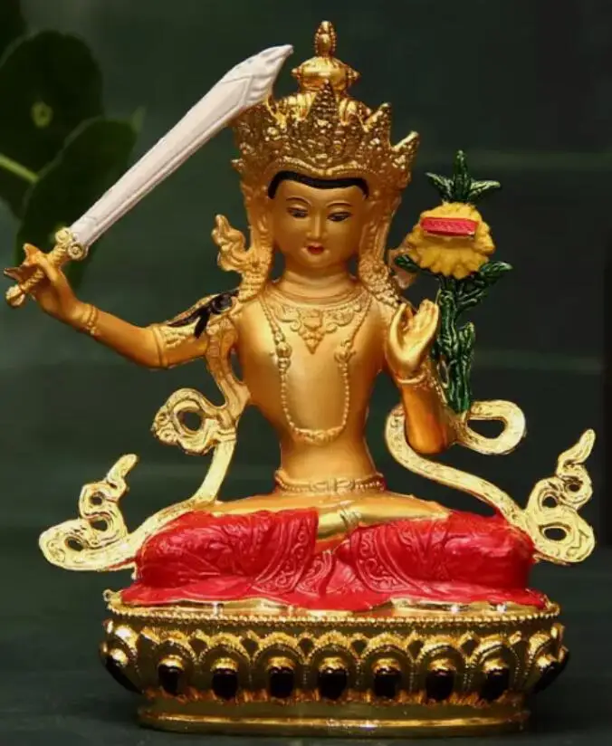 Handpainted Buddhism Manjushri Meditation Buddha wealth luck Divinity statue