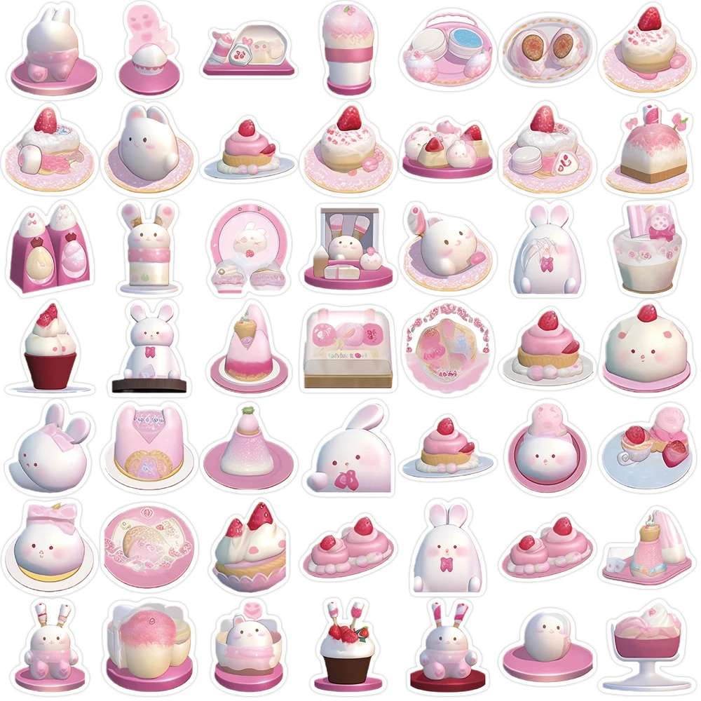 Autocollants de dessin animé Kawaii Pudding Rabbit pour filles, décalcomanies de dessert, bagages, ordinateur portable, mignon, graffiti, bricolage, 10 pièces, 30 pièces, 49 pièces