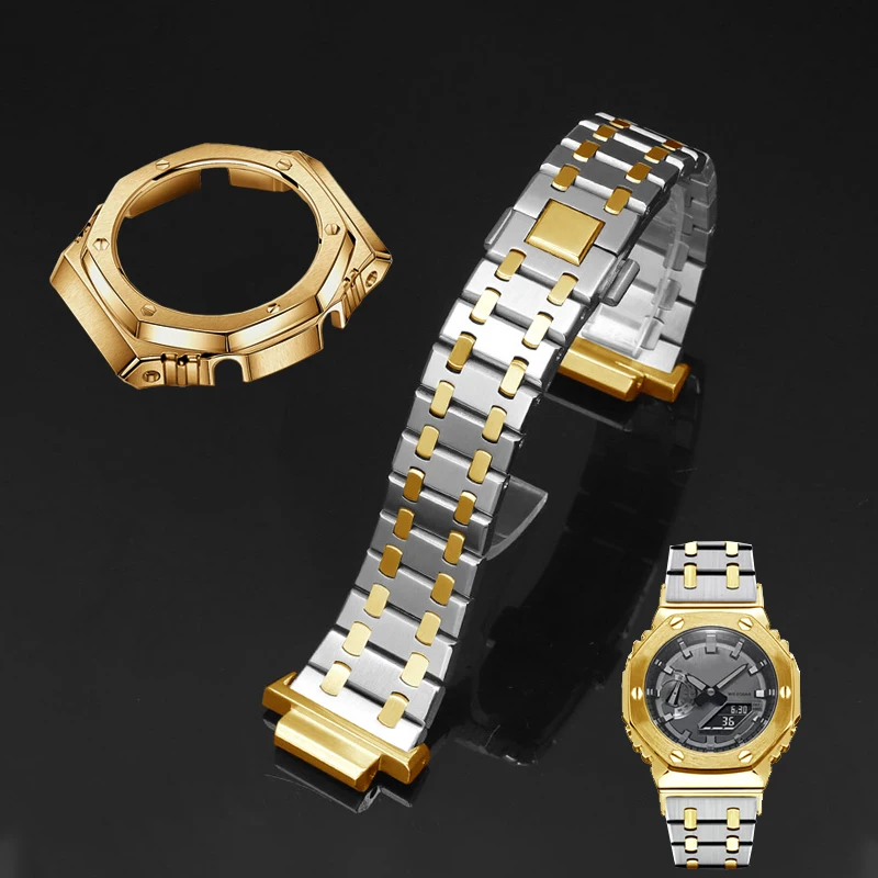 Kit de Mod de Metal GA2100, correa de reloj y funda de repuesto para Casio G-SHOCK 5611 GA2100, pulsera y carcasa octagonales de acero inoxidable sólido