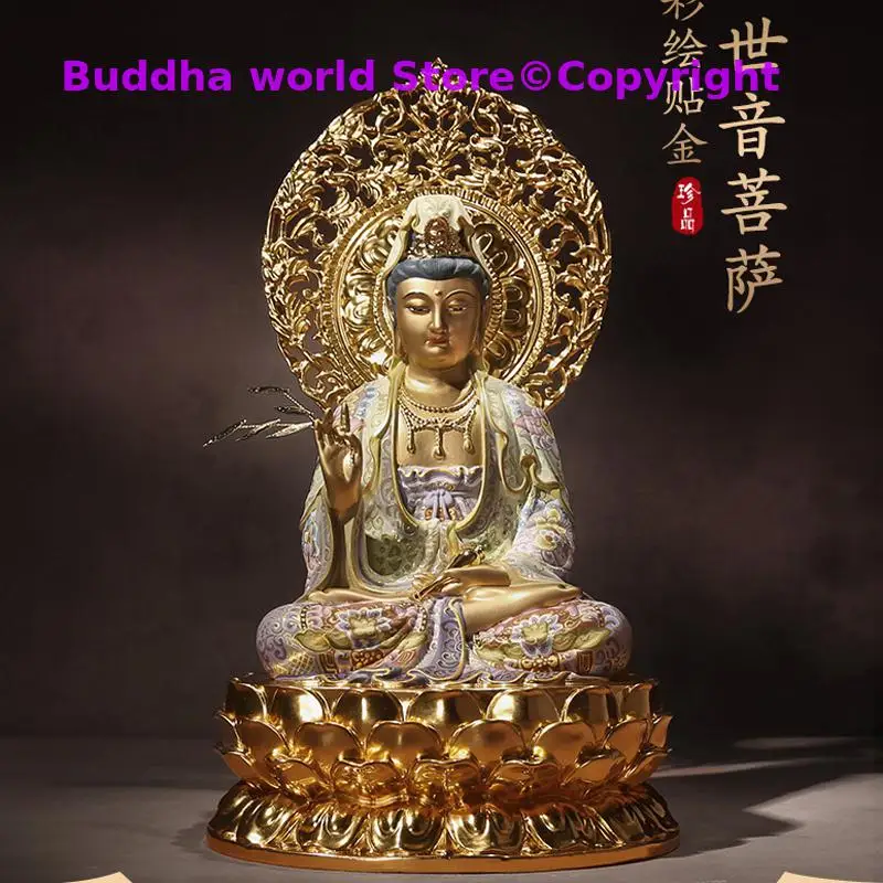 

Asia high grade gold-plated Guan yin bodhisattva Buddha statue Patron saint bless safe health bring good luck brass statue