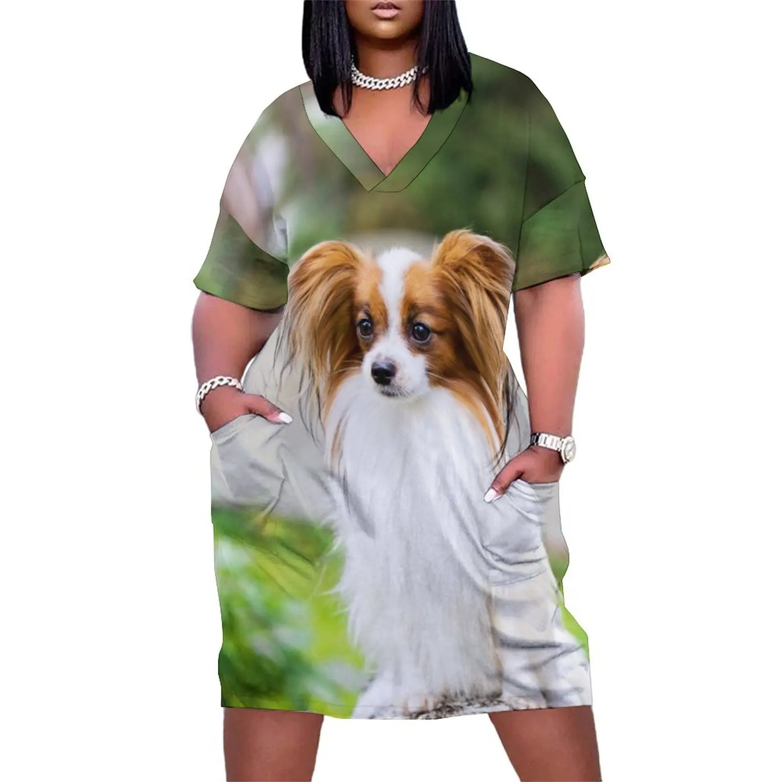 

Portrait of a papillon purebreed dog Loose Pocket Dress purple dress dresses women summer 2024