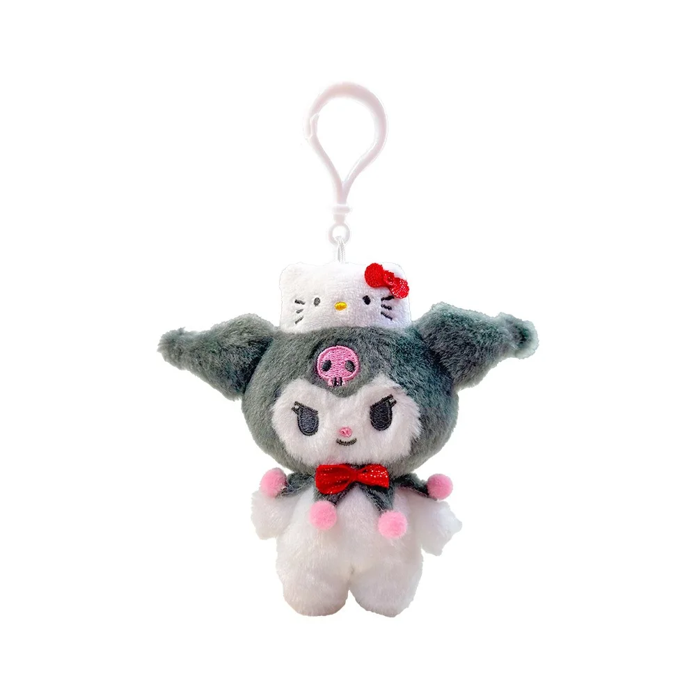 Novo kawaii sanrio chaveiro de pelúcia kuromi olá kitty cinnamoroll boneca de pelúcia dos desenhos animados mochila pingente decoração crianças brinquedos presentes