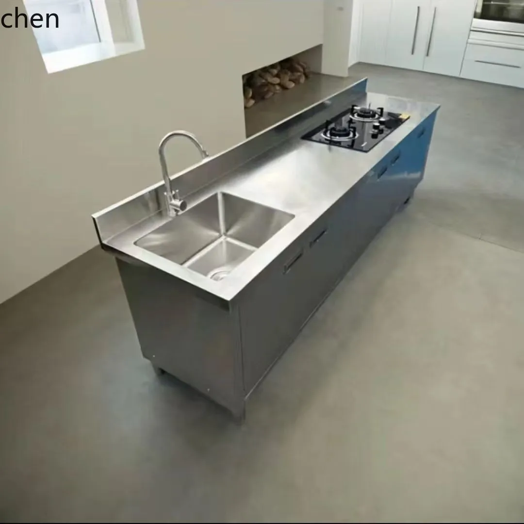 a4 Stainless Steel Integrated Cabinet Kitchen Household Bowl Cabinet Sink Basin Thickened Workbench Integrated Sink