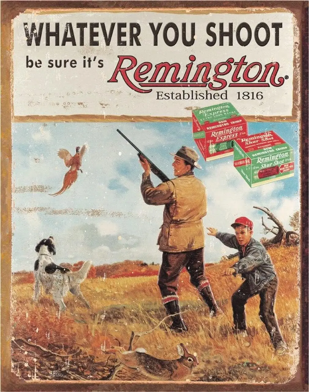 Desperate Enterprises Whatever You Shoot Be Sure Its Remington Tin Sign - Nostalgic Vintage Metal Wall Décor - Made in USA