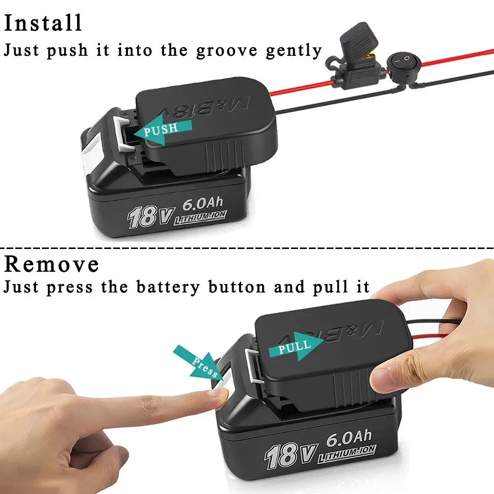 Imagem -03 - Fonte de Alimentação Externa Faça Você Mesmo Conector Adaptador Conversor para Makita Bl1830 para Bosch 14.4v18v Bateria de Lítio i o Interruptor 30a Fusível