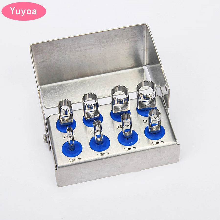 

8Pcs/box Dental Implant Tissue Punch Kit Trephine Burs Bone Graft Drills Surgical Instruments Tool