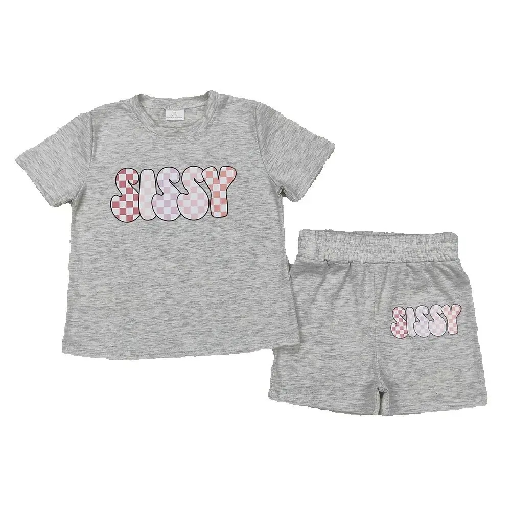 Vinyl Baby Girls Grey Sissy Top Sports Shorts Clothes Sets