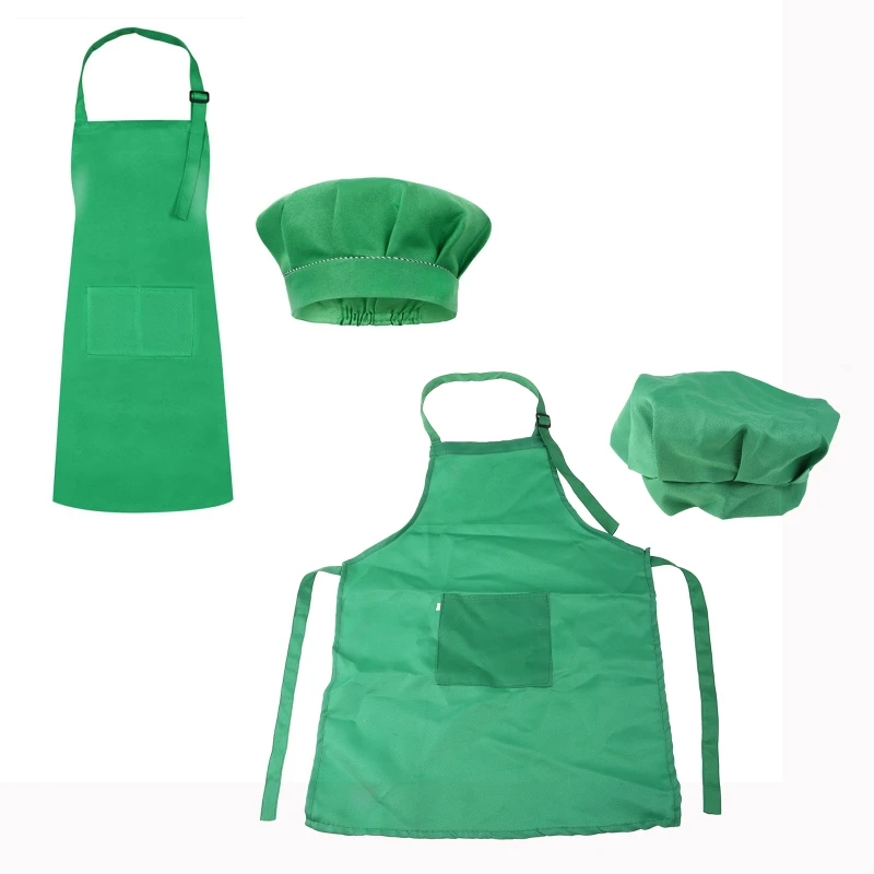 Kids Boys Girls Chef Costume Hat Pocket Apron Set Kitchen Cooking Baking Uniform Dropship