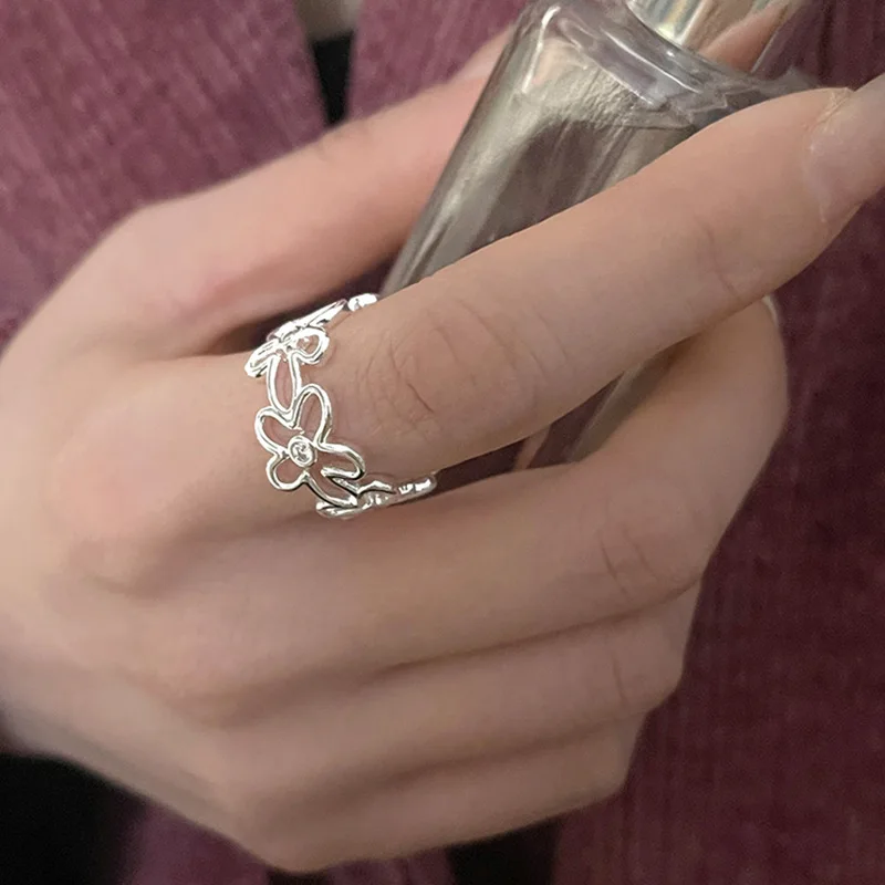 Women's 925 Sterling Silver Vintage Flower Ring, Creative Design