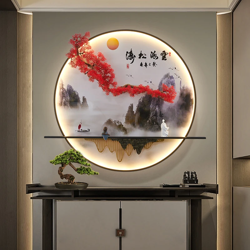 TEMOU-LED Wall Picture Light, Chinese Pine Landscape, Mural Sconces Lamp para Casa, Viver, Quarto, Estudo, Criativo, Moderno