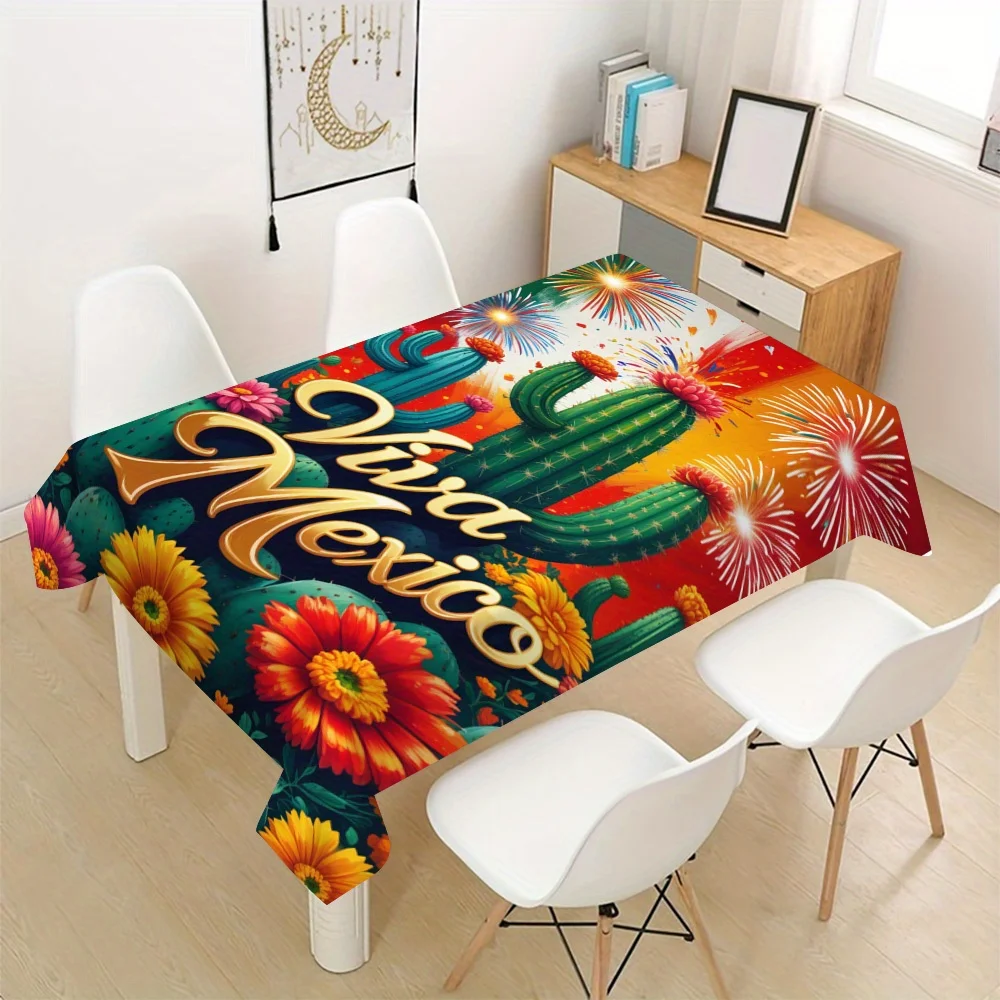 Vibrant Viva Mexico Fiesta Tablecloth Waterproof Table Cover for Dining Room Party Decor