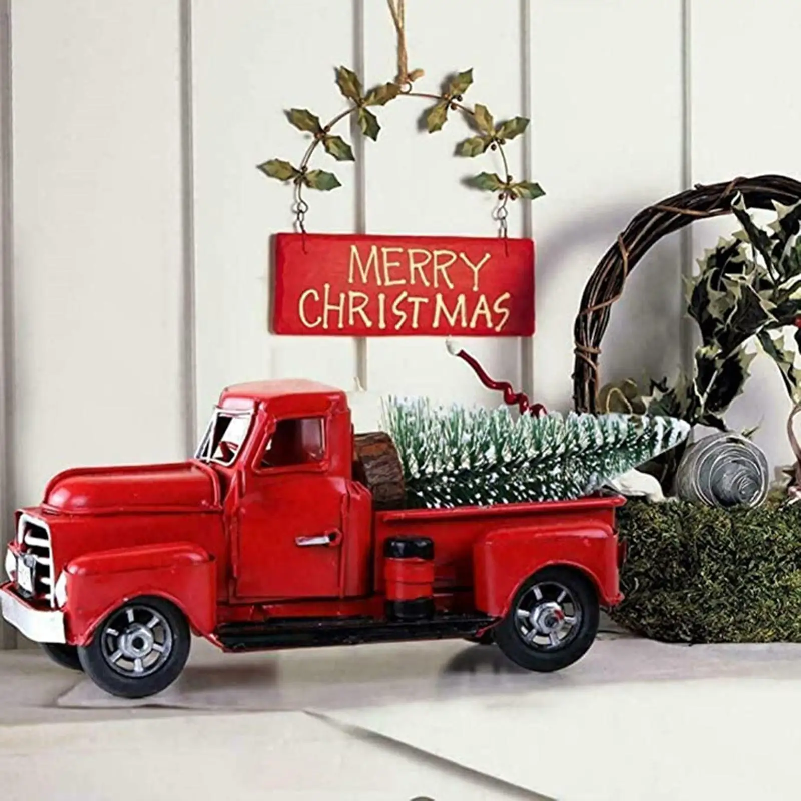 Kerst klassieke rode pick-up met boom tafelblad huisornament voor Kerstmis