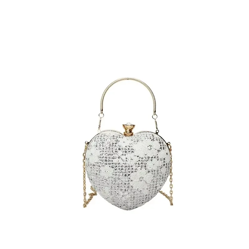 

PU Heart Shape Hasp Shoulder Bag Bling Flowers Hollow High Beauty Women's Bags 2025 Hot Sale New Bling Sequined Crossbody Bag