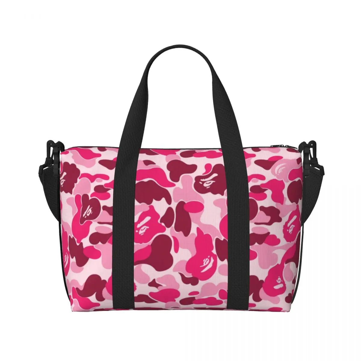 Custom Pink Camouflage Camo Tote Bag Women Large Capacity Gym Beach Shoulder Travel Bag