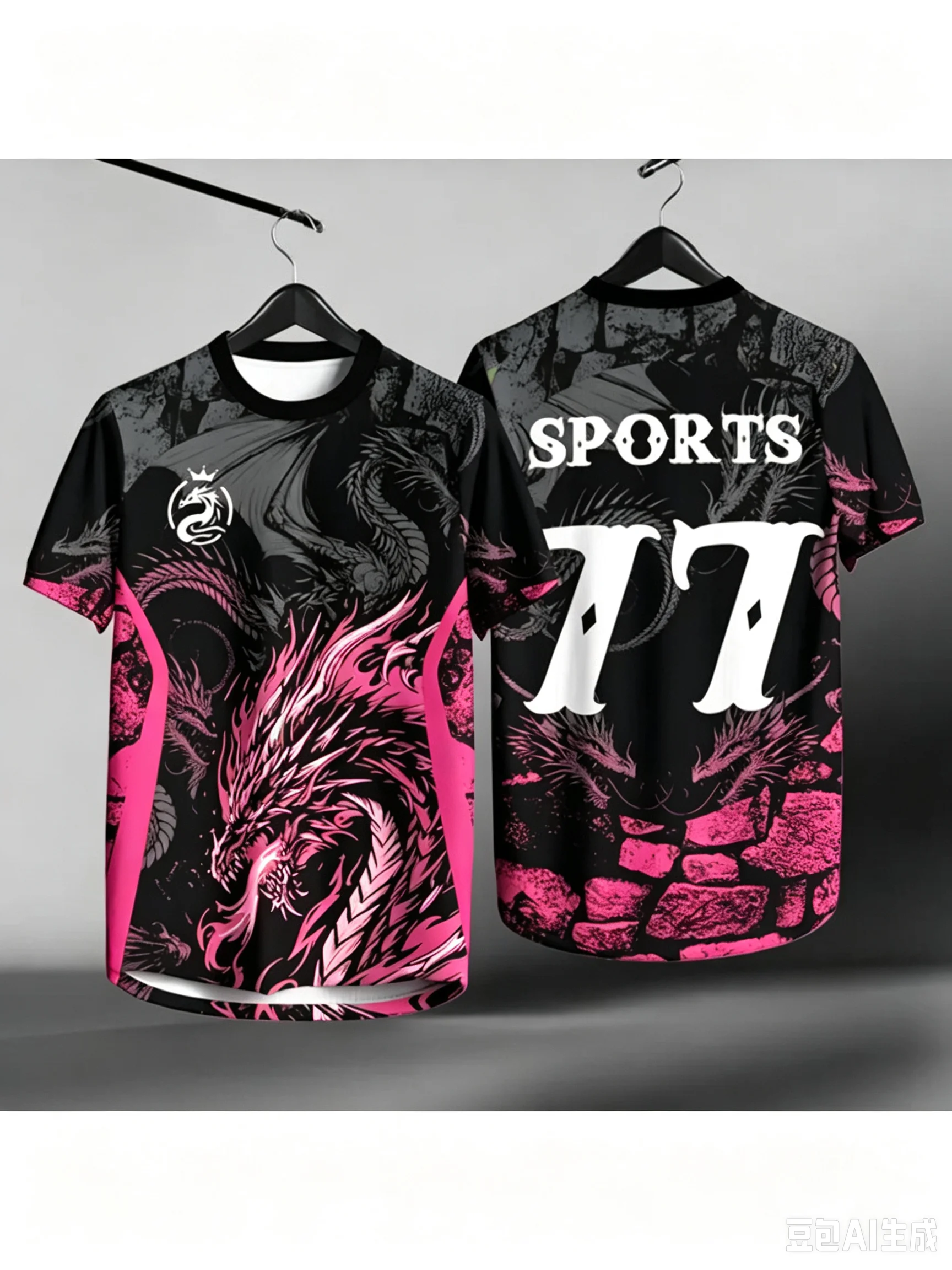 Unisex 3D Fantasy Dragon Print Football Jersey Short Sleeve Tee Breathable Athletic Training Shirts Sports Uniform Casual Tops