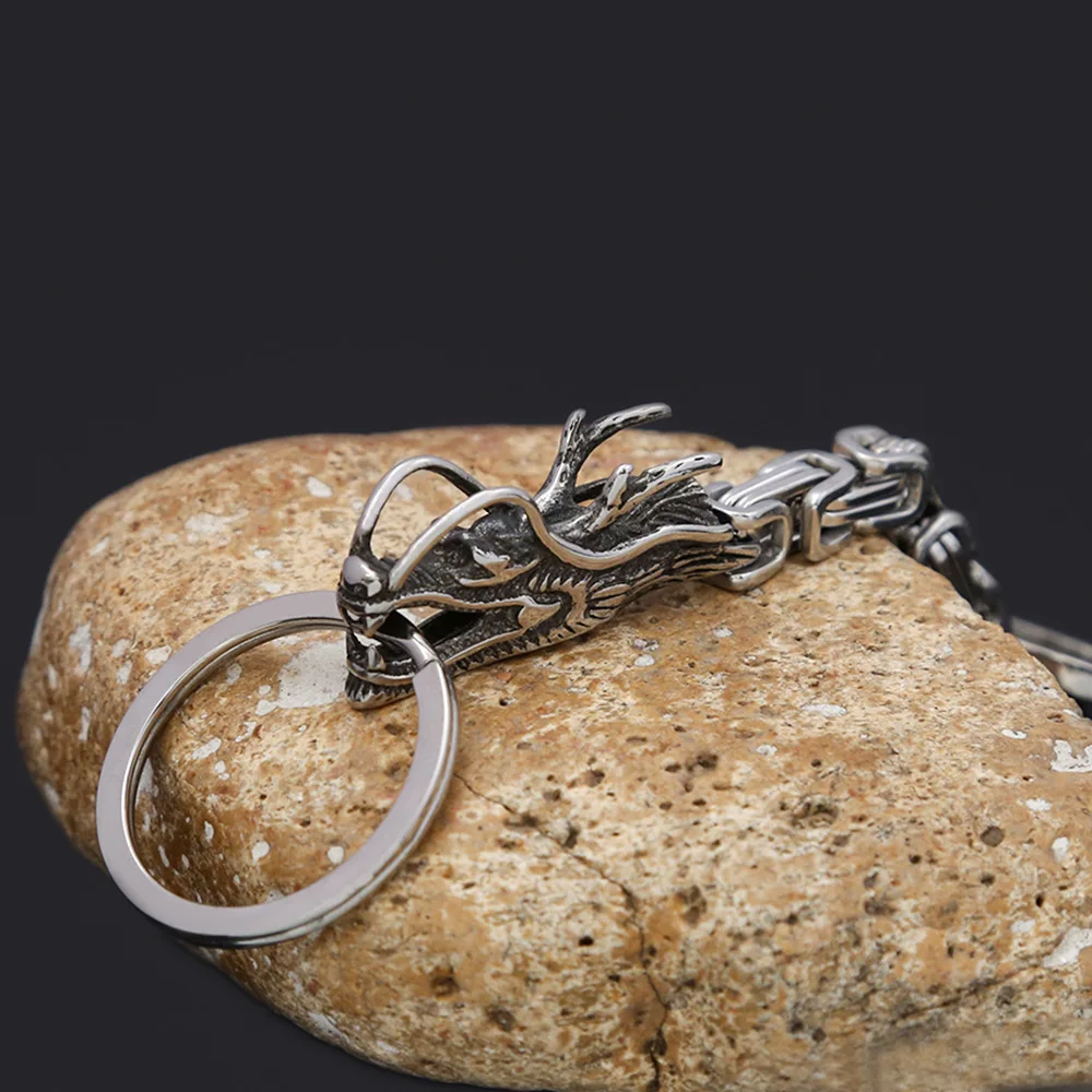 Stainless Steel Unique China Dragon Keychain for Men Women Vintage Emperor Chain Animal Keychains Jewelry Accessories Wholesale