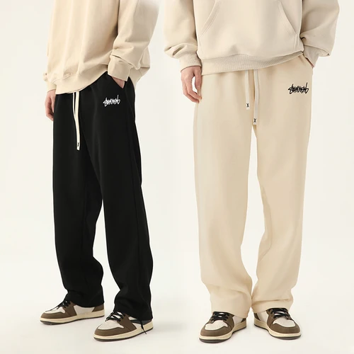Imagen 2 del producto Pantalones de chándal con cintura con cordón gráfico para hombre, pantalones de pierna recta con bolsillo informal de ajuste regular para uso diario, pantalones para hombre para la temporada