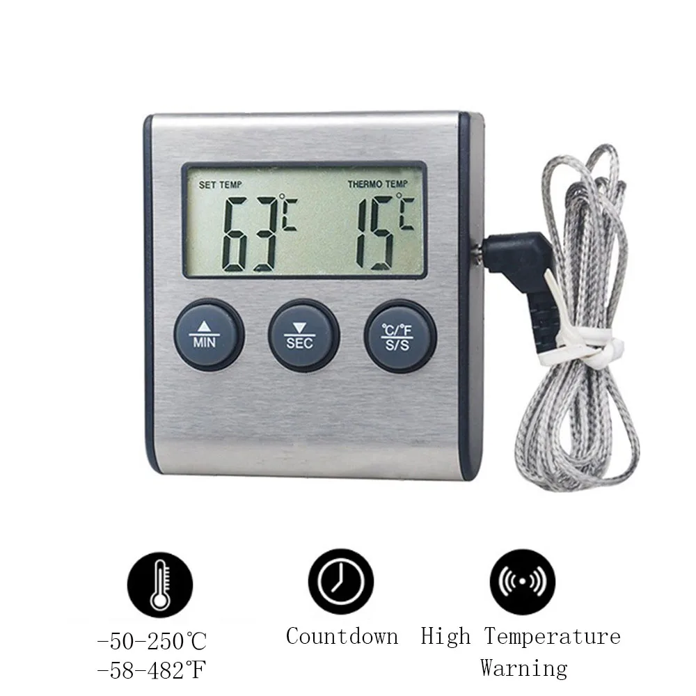 

Mini Kitchen Digital Cooking Thermometer High Precision Meat Food Temperature Meter for Oven BBQ Grill Timer Function with Probe