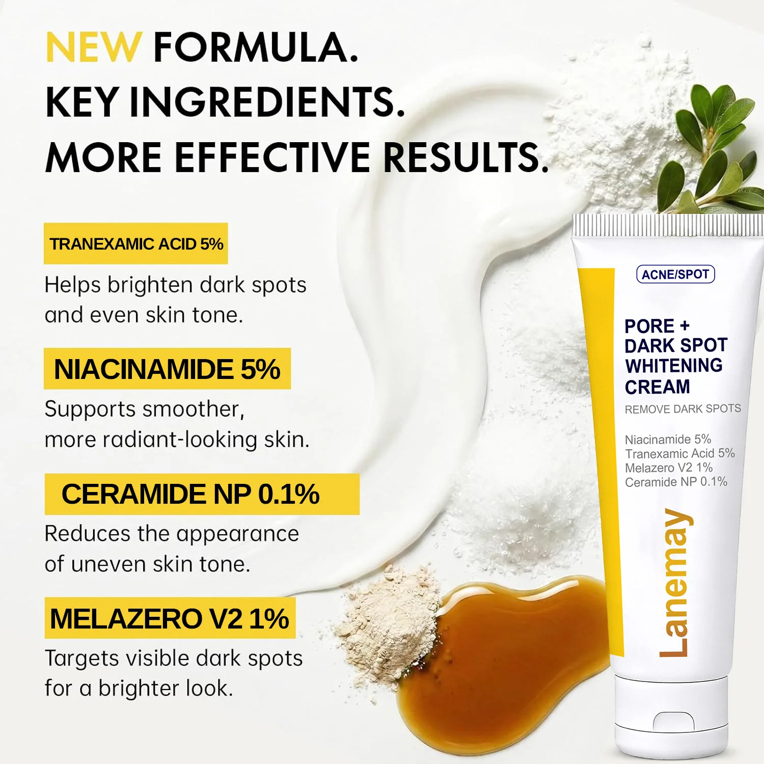Pore + Dark Spot Whitening Cream - with 5% Niacinamide,5% Tranexamic Acid, Fades Discoloration, Reduces Melanin Evens Skin Tone.