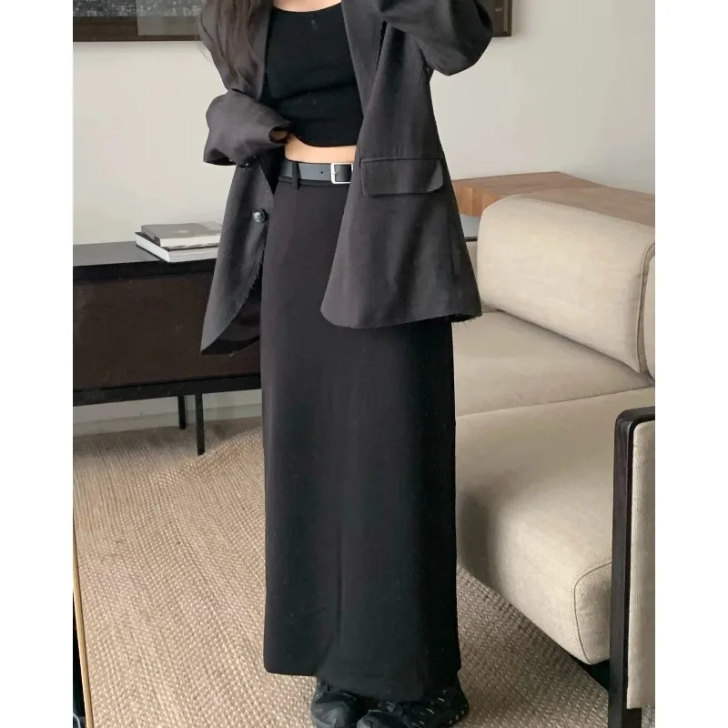 Falda a la cadera con bolso de lana para mujer, media falda informal versátil de cintura alta, falda acampanada de longitud media, otoño e invierno