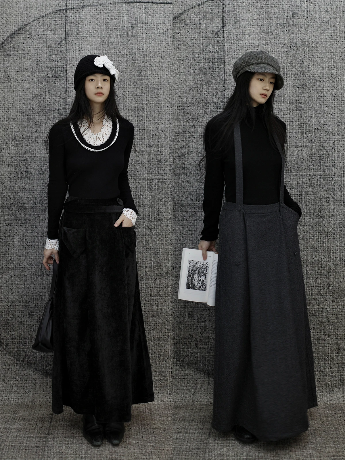 

Retro ey Bla f Skirt with Elastic Waist And Hanging Sensation Multi-Way Wearabili oulder Straps by u Zi Wang Yu